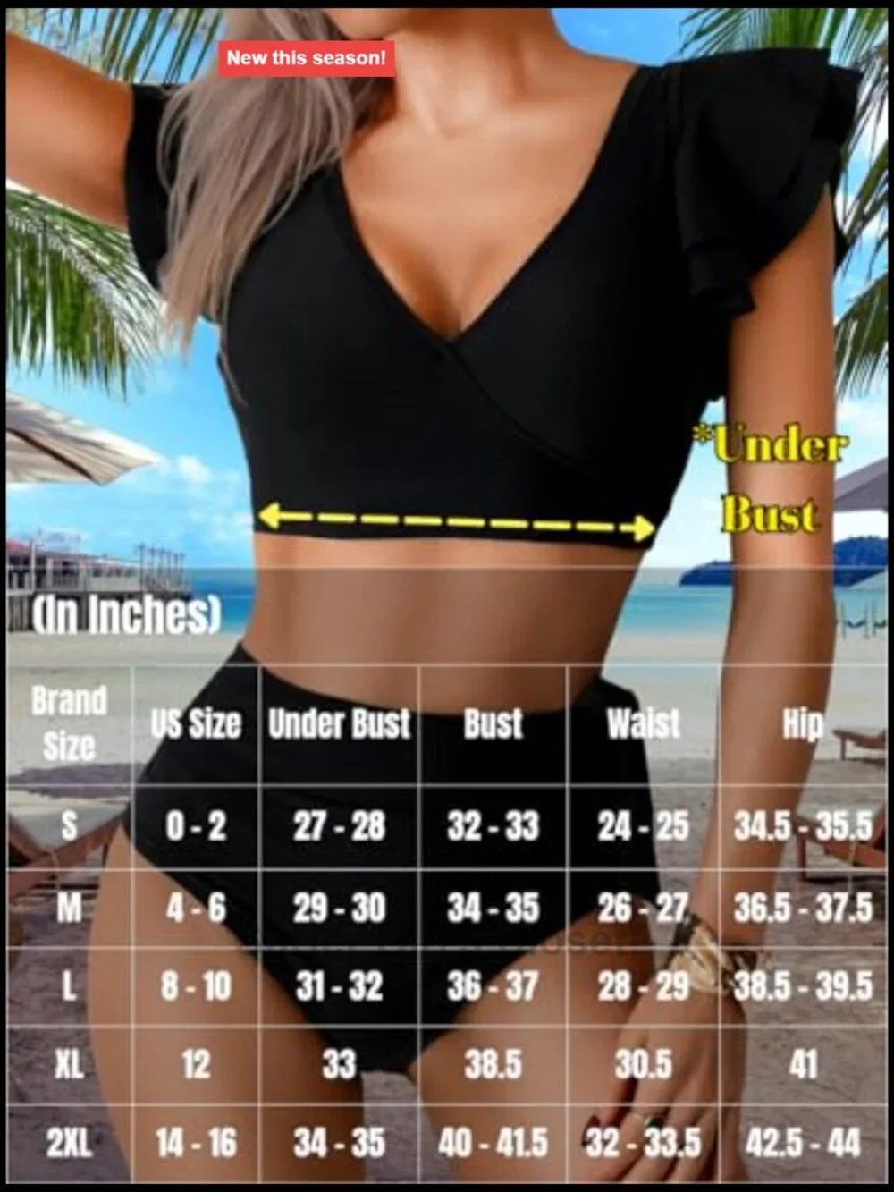 High Waisted 2 Piece Bikini Set, Tummy Control Ruffle V Neck Full Coverage
